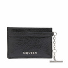 Alexander McQueen Men's Sling Crackled Leather Card Holder in Black/Caramel/Silver 