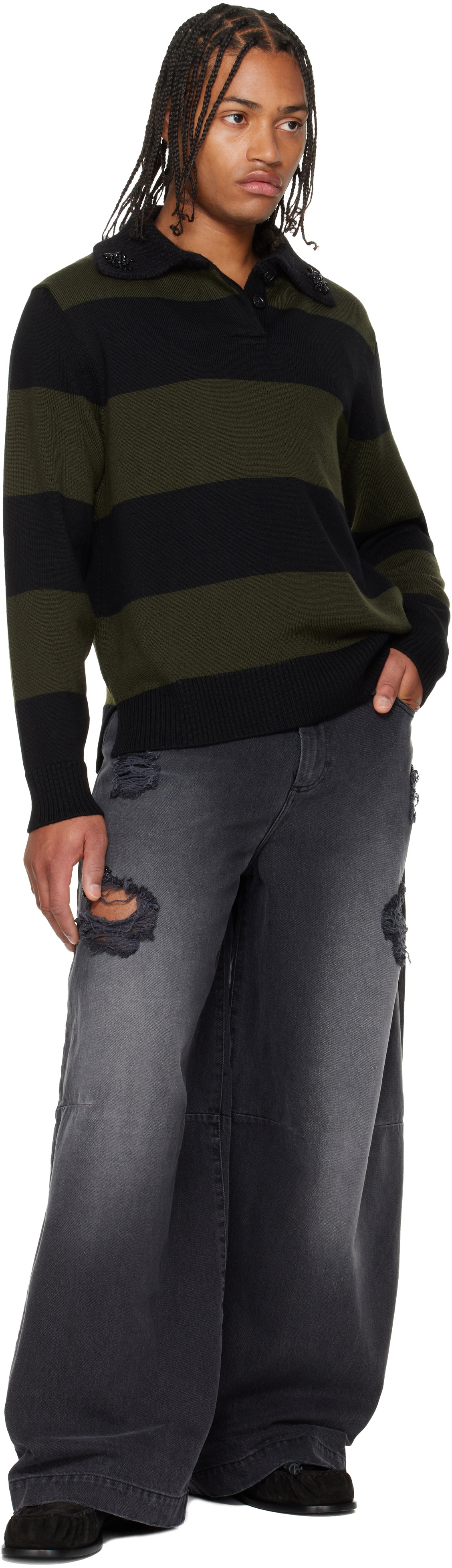 Simone Rocha Black Embellished Wide Leg Puddle Jeans
