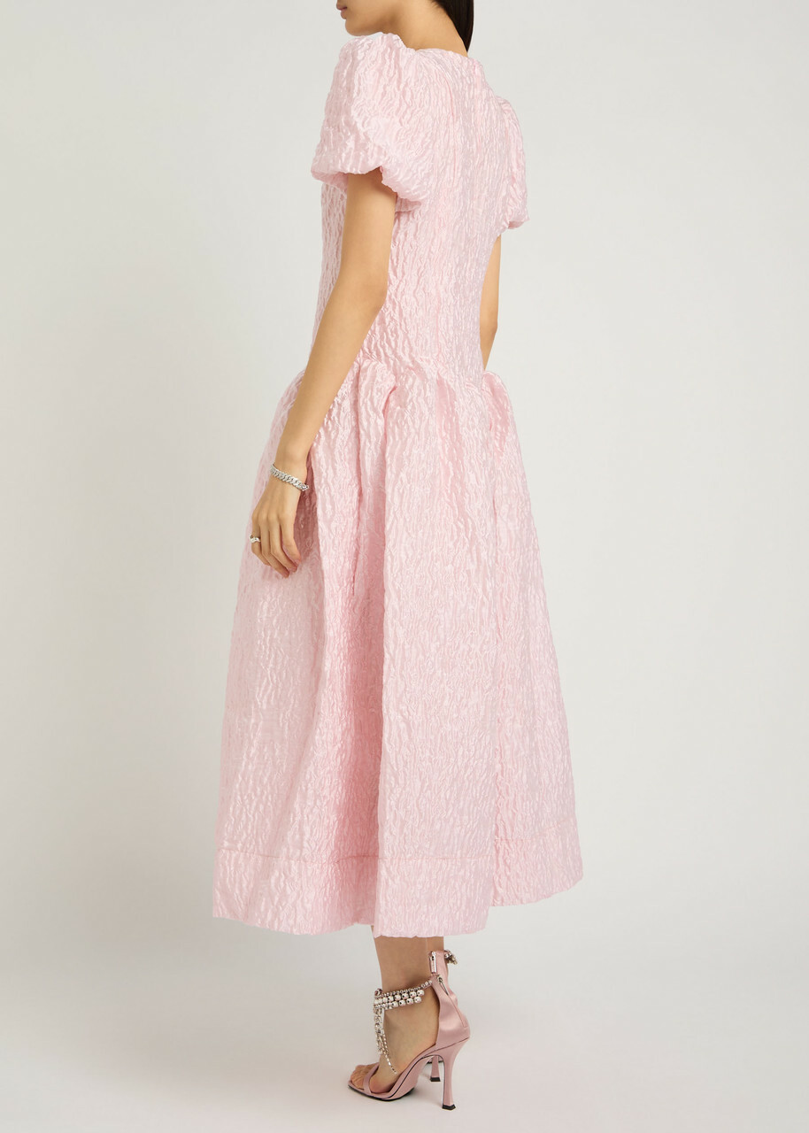Sister Jane Ray Ripples Floral-jacquard Cloqué Midi Dress Pink