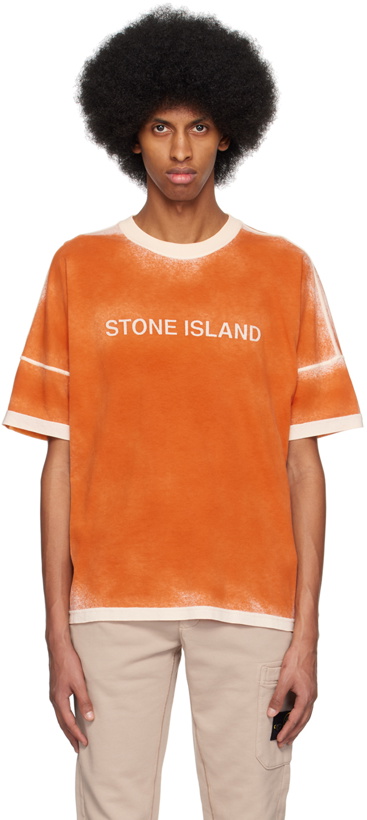 Photo: Stone Island Orange Garment-Dyed T-Shirt