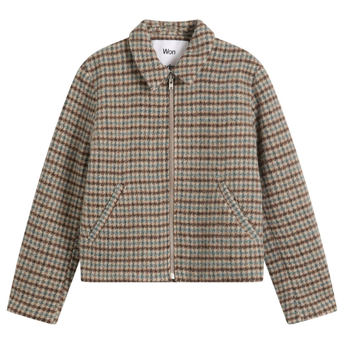 Won Hundred Men's Dutton Houndstooth Wool Jacket in Taupe Grey