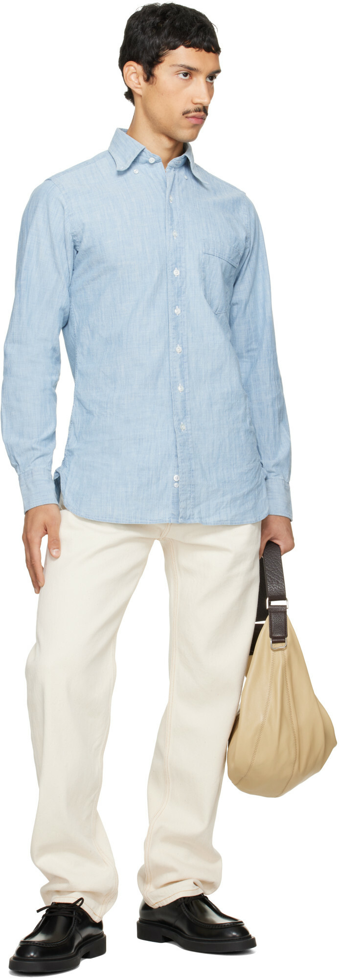 Drake's Blue Cotton Chambray Button-Down Shirt