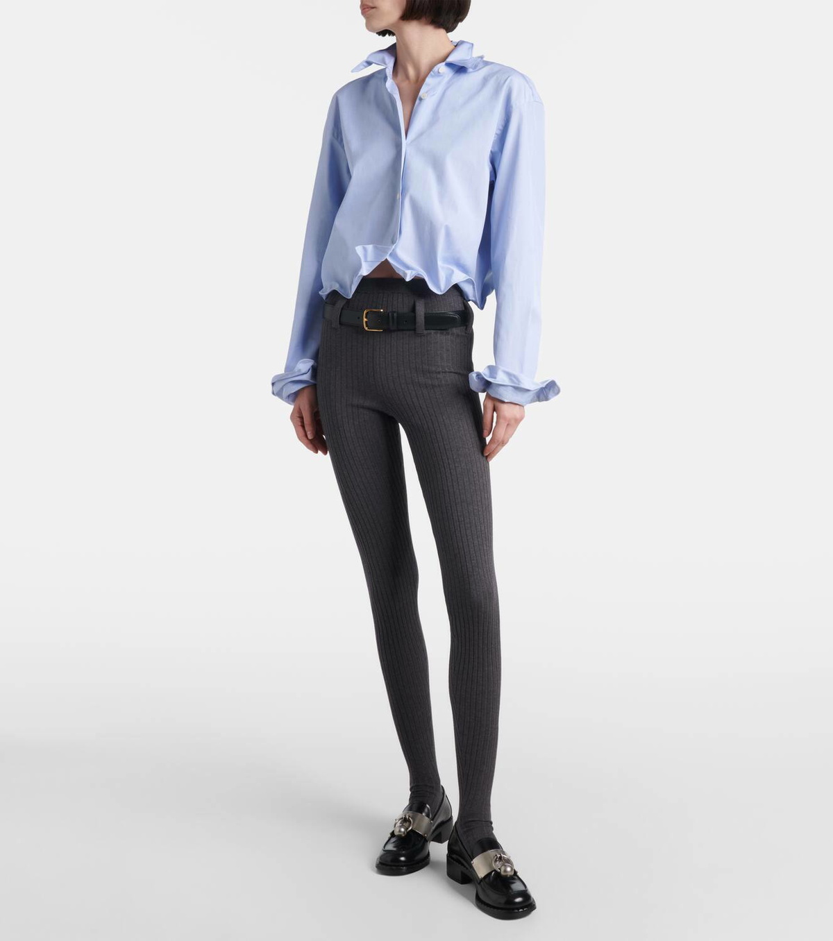 タイツ・ソックス PRADA Ribbed tights Gray Prada Ribbed-knit cotton-blend tights Prada