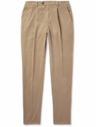 Brunello Cucinelli - Slim-Fit Straight-Leg Pleated Garment-Dyed Cotton-Corduroy Trousers - Brown