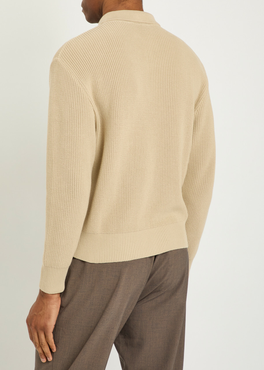 Lardini Ribbed Knit Cotton Polo Shirt Beige