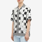 Versace Men's Checkerboard Medusa Print Silk Vacation Shirt in Black White Silver