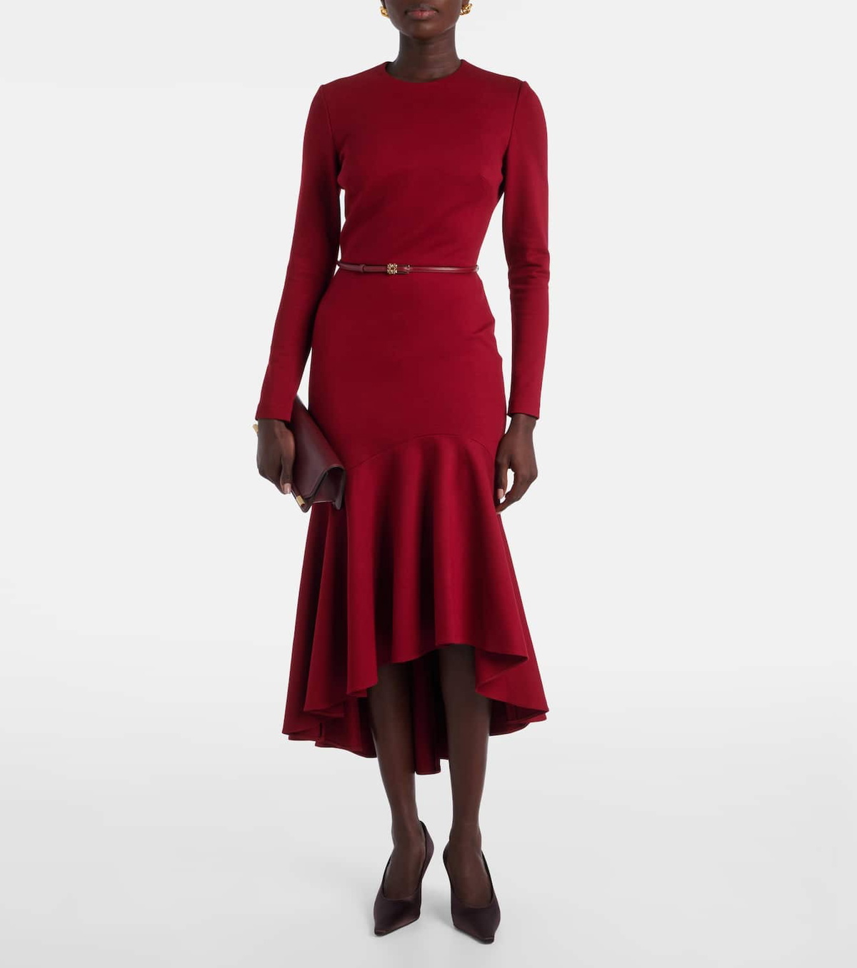 Elie Saab Belted tiered midi dress