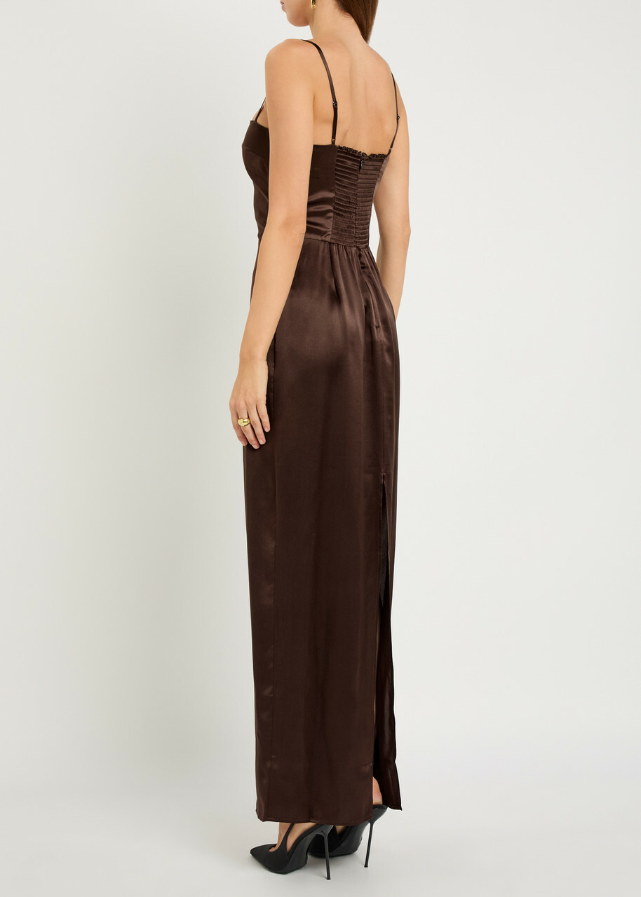 Reformation Frankie Silk Maxi Dress Brown