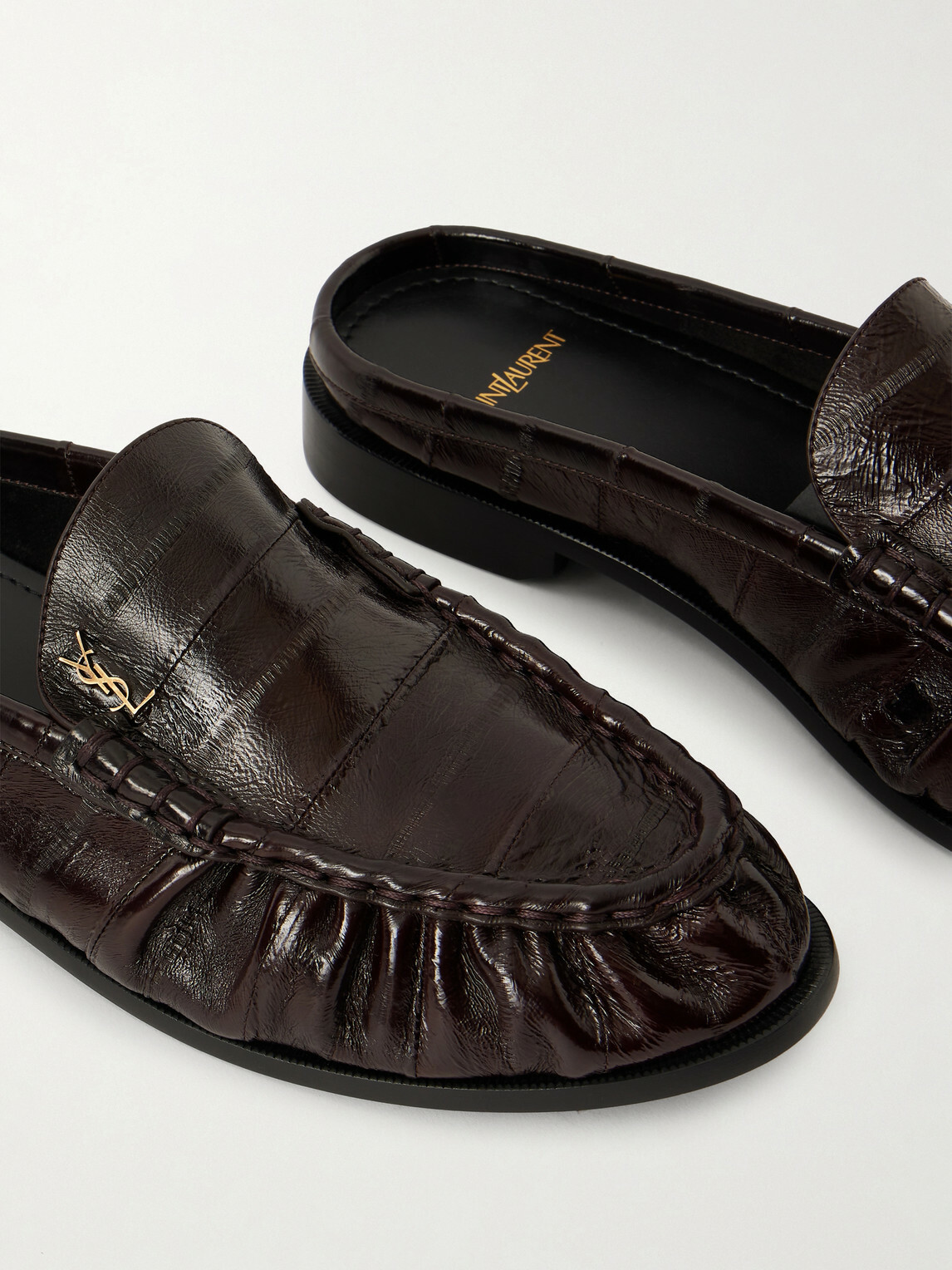 SAINT LAURENT - Le Loafer Logo-Embellished Eel Mules - Brown