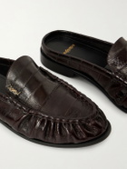SAINT LAURENT - Le Loafer Logo-Embellished Eel Mules - Brown