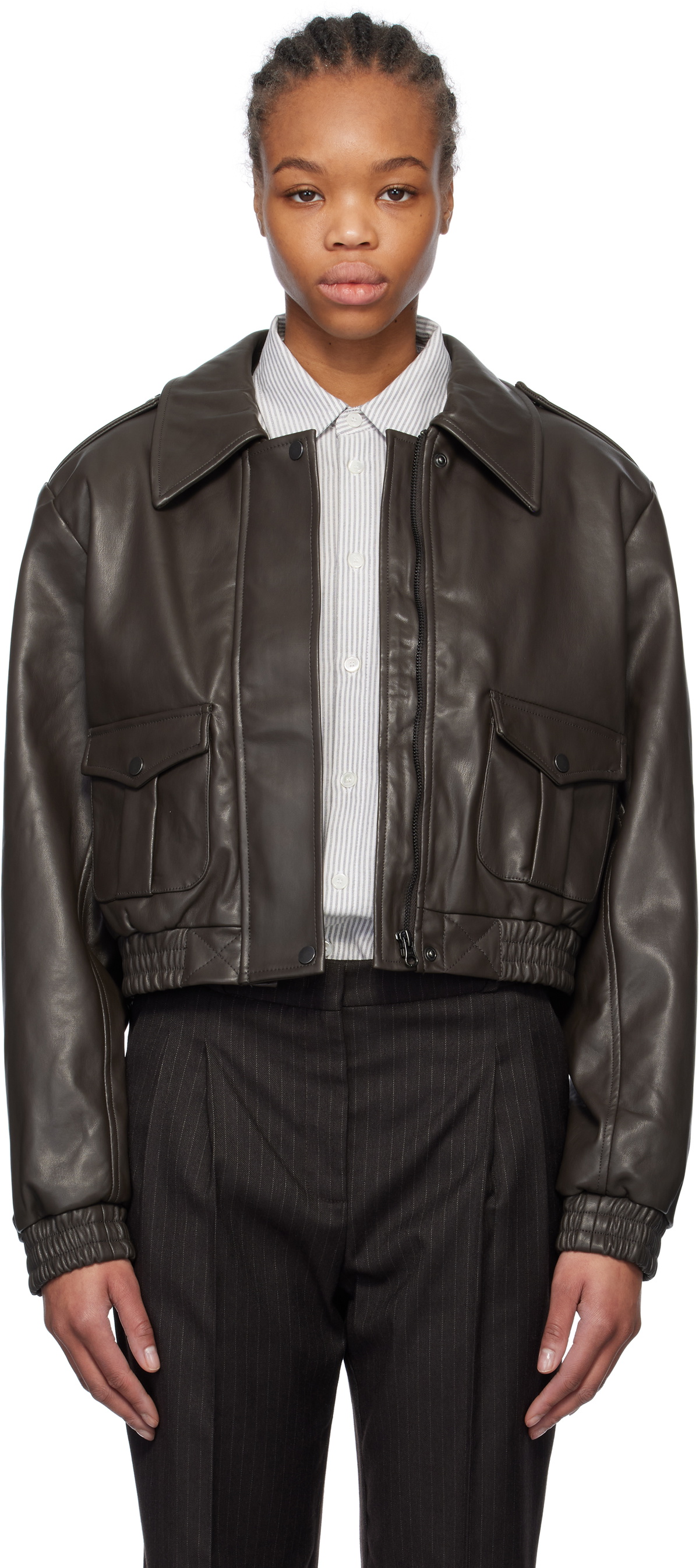 The Garment Brown Brooklyn Leather Bomber Jacket