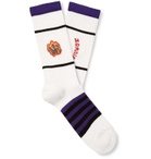 Acne Studios - Monster in My Pocket Appliquéd Striped Stretch Cotton-Blend Socks - White