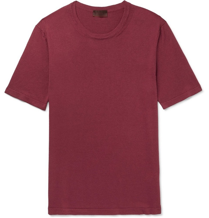 Photo: Altea - Silk and Cotton-Blend T-Shirt - Burgundy