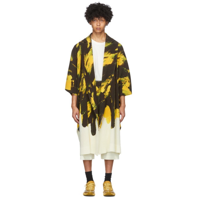 Photo: Homme Plisse Issey Miyake Yellow and Black Action Paint Cardigan