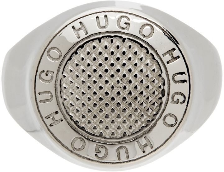 Photo: Hugo Silver Round Engraved Logo Ring