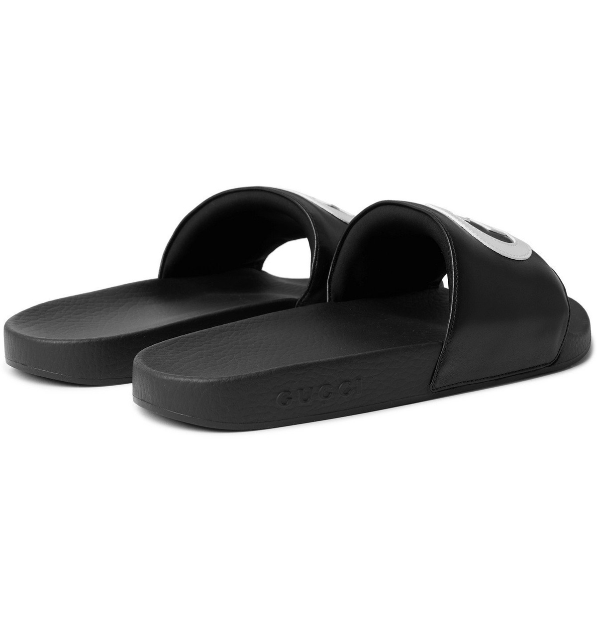 GUCCI - Logo-Appliquéd Leather Slides - Black