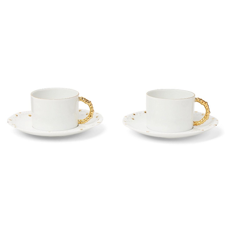 Photo: L'Objet - Haas Mojave Set of Two Gold-Plated Porcelain Tea Cups and Saucers - White