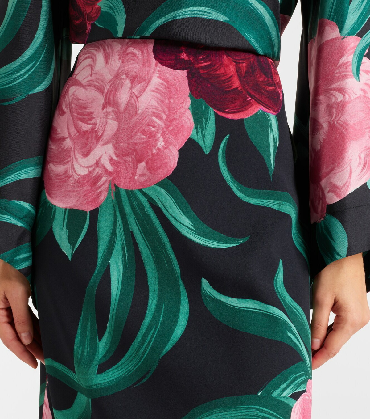 La DoubleJ Floral satin pencil skirt