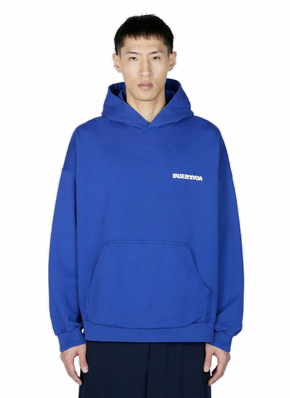 Photo: Balenciaga - Logo Print Hooded Sweatshirt in Blue