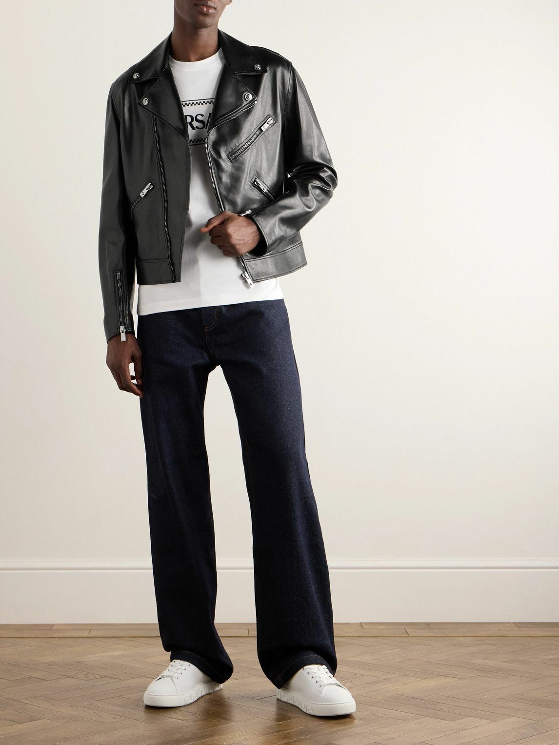 Versace - Leather Biker Jacket - Black