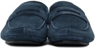 TOM FORD Navy Logo Tab Loafers