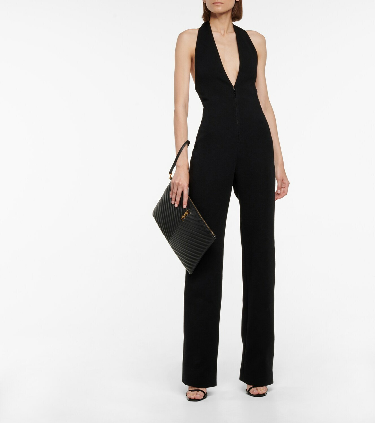 【送料&関税込】Saint Laurent One-shoulder Jumpsuit Saint Laurent One Shoulder Drape Top in Noir | FWRD