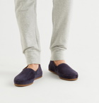 Mulo - Shearling-Lined Waxed-Suede Slippers - Blue