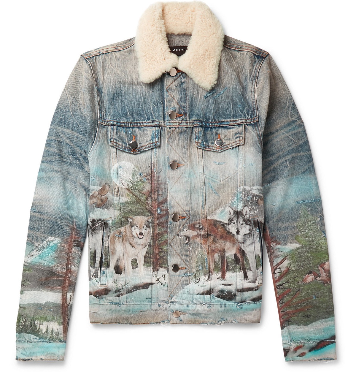 Distressed shearling 2024 denim jacket