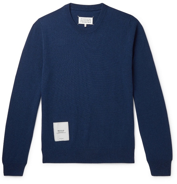 Photo: Maison Margiela - Appliquéd Recycled Cashmere and Merino Wool-Blend Sweater - Blue