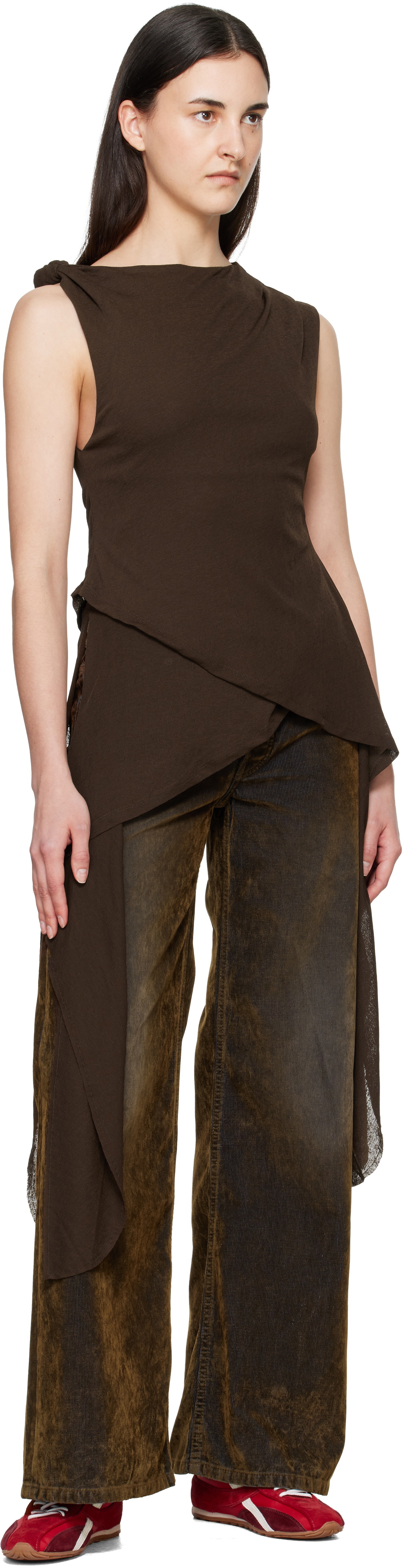 GANNI Brown Marl Mesh Top