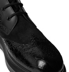 Alexander McQueen - Exaggerated-Sole Suede and Patent Croc-Effect Leather Boots - Black