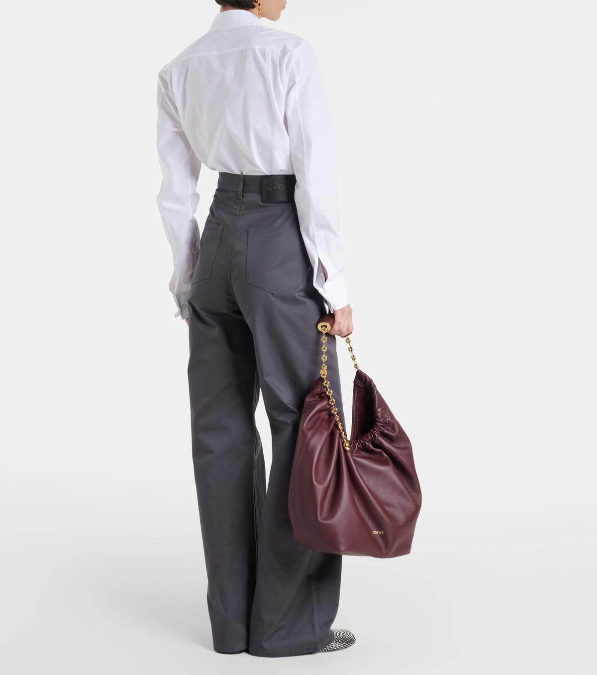 LOEWE High-rise cotton twill wide-leg pants ワイド パンツ High-rise cotton twill wide-leg pants in white - Loewe