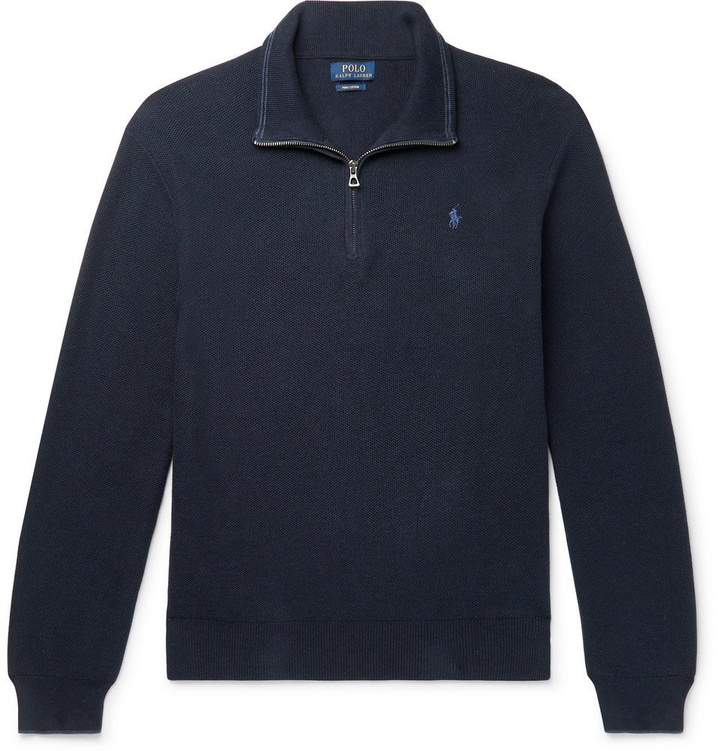 Photo: Polo Ralph Lauren - Waffle-Knit Cotton Half-Zip Sweater - Navy