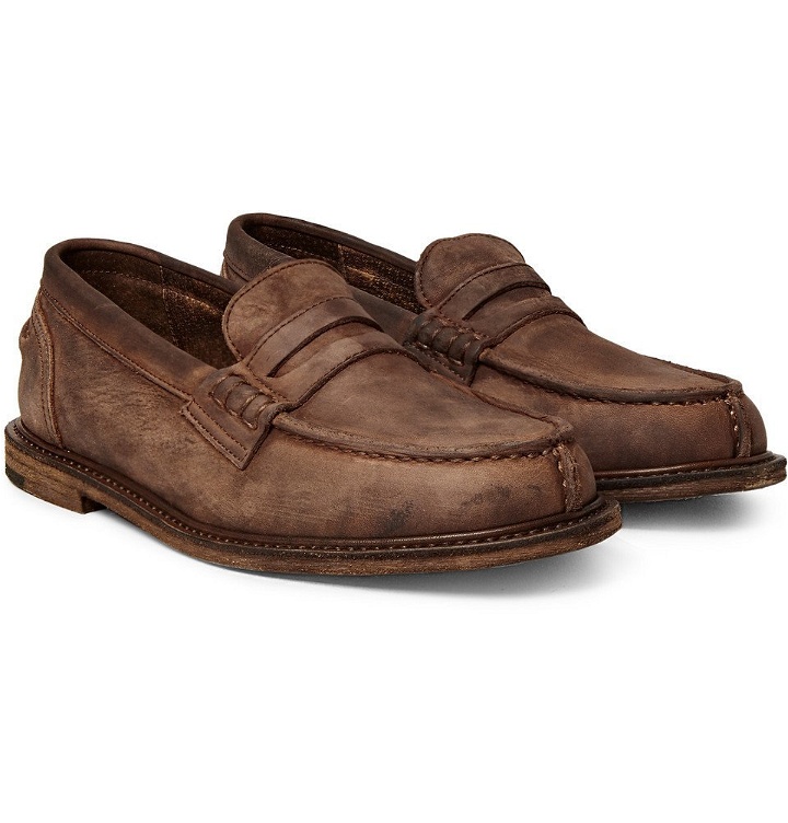 Photo: Hender Scheme - Slouchy Washed-Leather Penny Loafers - Men - Brown