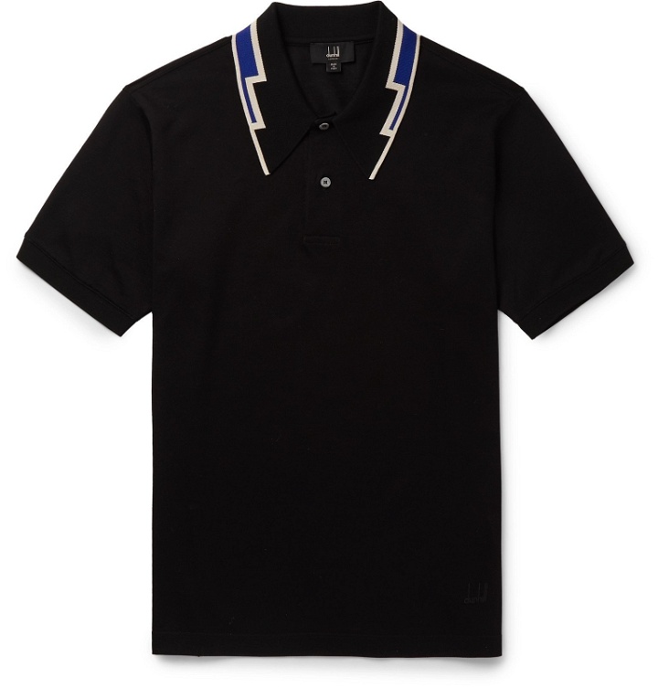 Photo: Dunhill - Slim-Fit Contrast-Tipped Cotton-Piqué Polo Shirt - Black