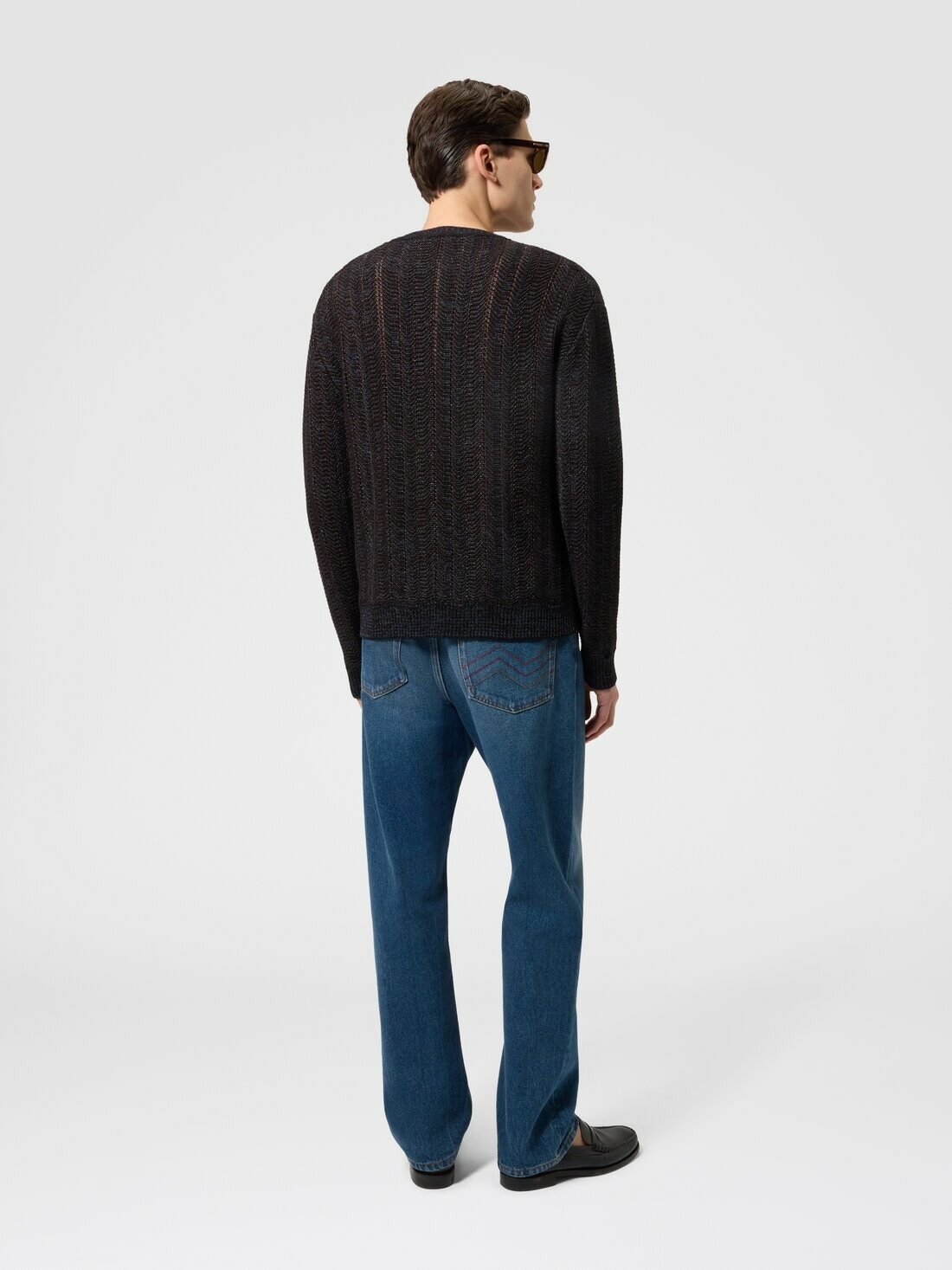 Missoni - Wool and viscose-blend pullover with Greek key motif, Men, Navy Blue