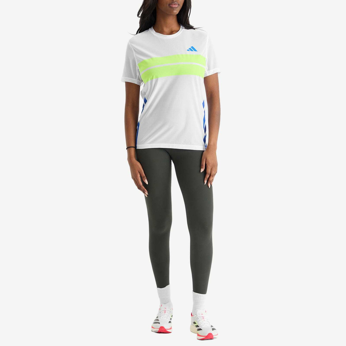 Adidas Running adidas Adizero Run T-Shirt in White/Lucid Lemon