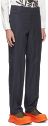 Alexander McQueen Navy Gabardine Paneled Cropped Trousers