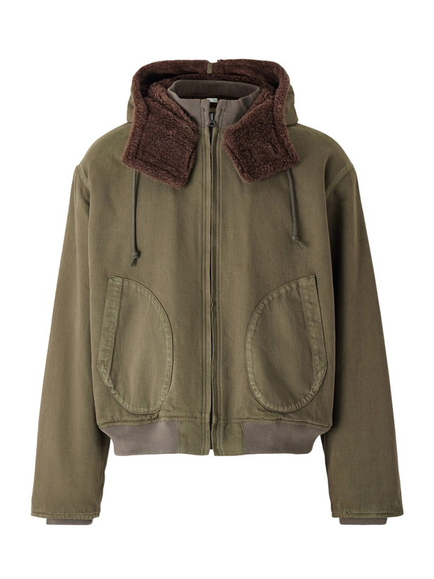 Photo: A.PRESSE - Hooded Plush-Trimmed Cotton-Canvas Bomber Jacket - Green