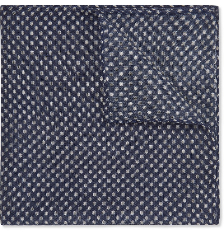 Photo: Anderson & Sheppard - Polka-Dot Wool and Silk-Blend Pocket Square - Blue