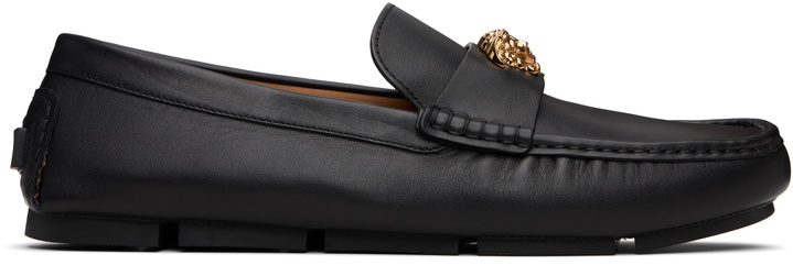 Photo: Versace Black 'La Medusa' Driver Loafers