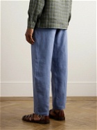 De Bonne Facture - Straight-Leg Linen Drawstring Trousers - Blue