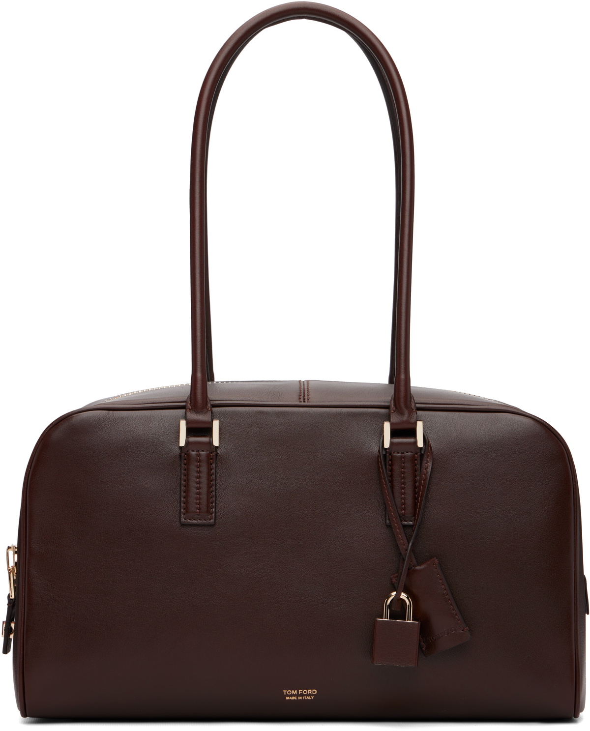 TOM FORD Brown Supple Leather Zipped Small Stryke Shoulder Bag