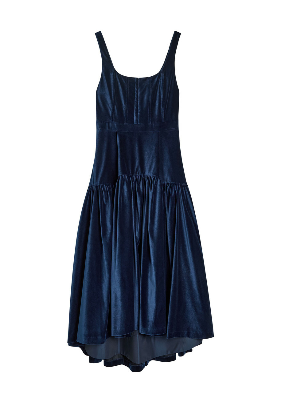 Alice + Olivia Diana Structured Velvet Midi Dress Dark Blue
