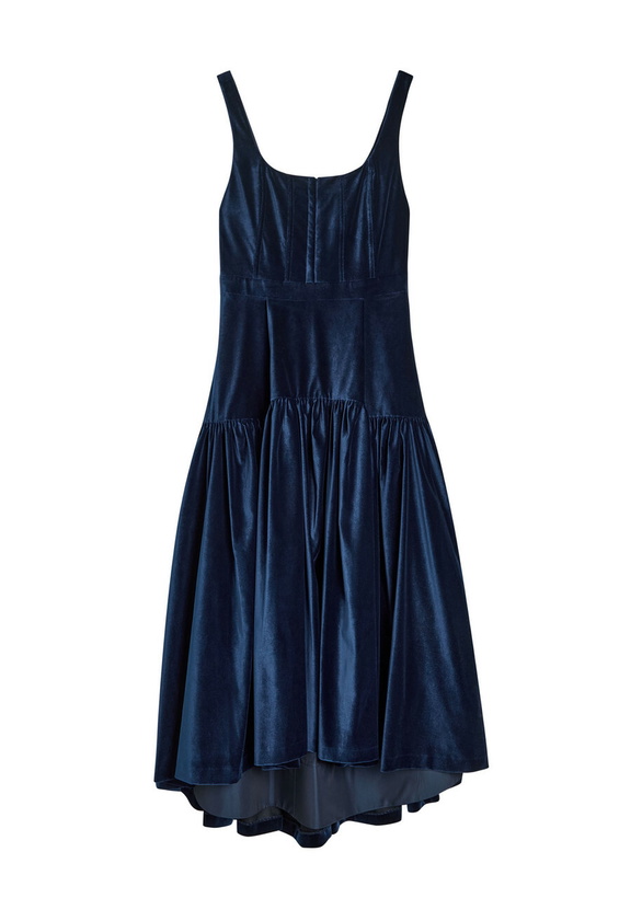 Photo: Alice + Olivia Diana Structured Velvet Midi Dress Dark Blue