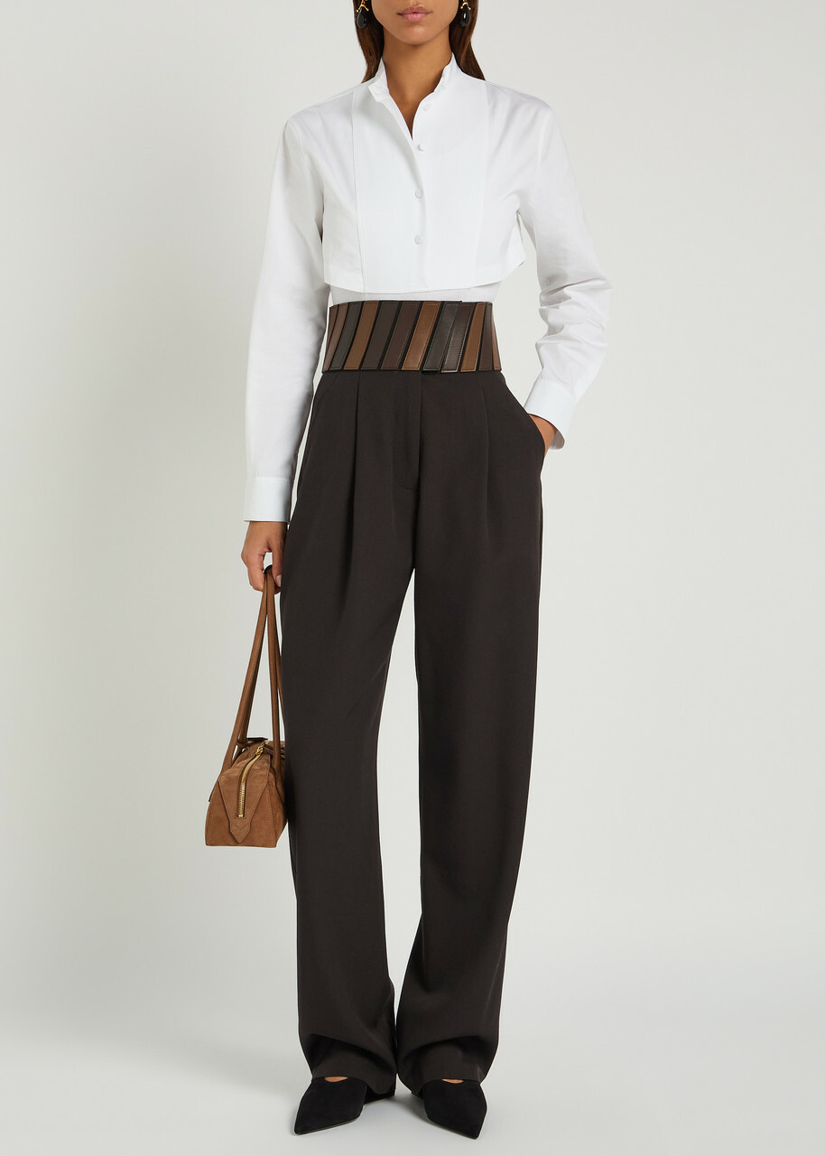 Alaïa Panelled Belted Wool Trousers Dark Brown