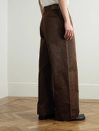 LOEWE - Straight-Leg Pleated Leather-Trimmed Cotton-Twill Trousers - Brown