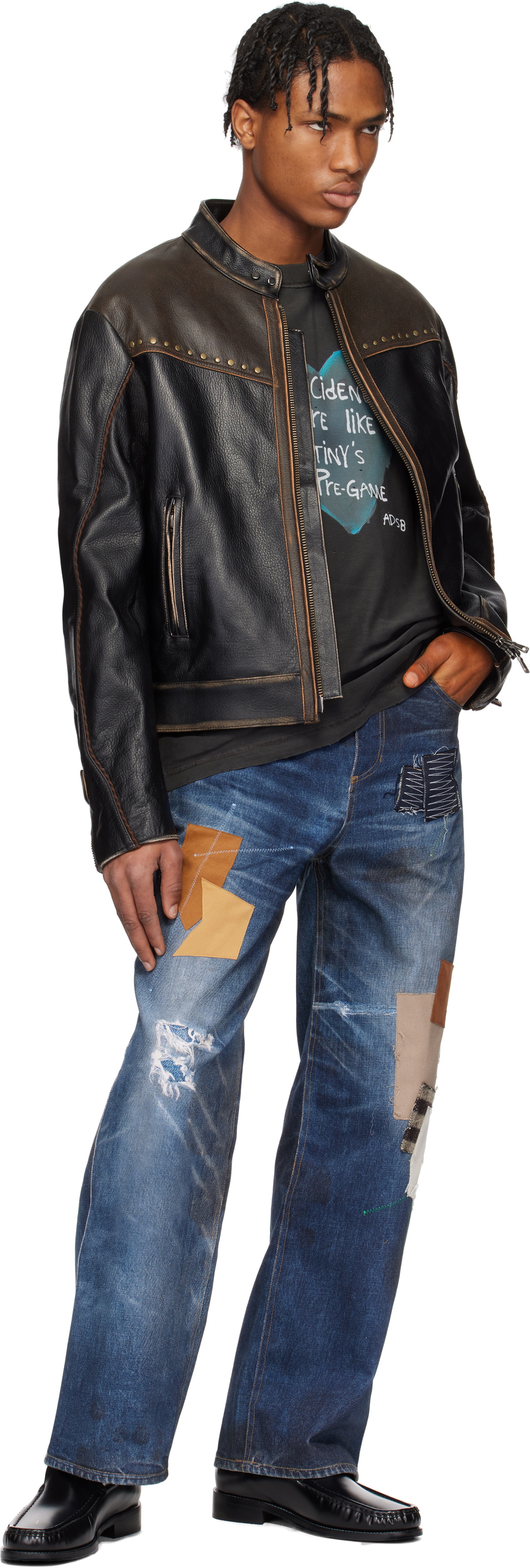Andersson Bell SSENSE Exclusive Brown & Black Vintage Biker Leather Jacket