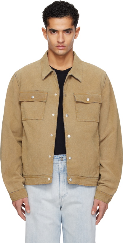 Photo: MM6 Maison Margiela Beige Trucker Faux-Suede Jacket
