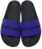 Balenciaga Blue & Black Logo Pool Slides